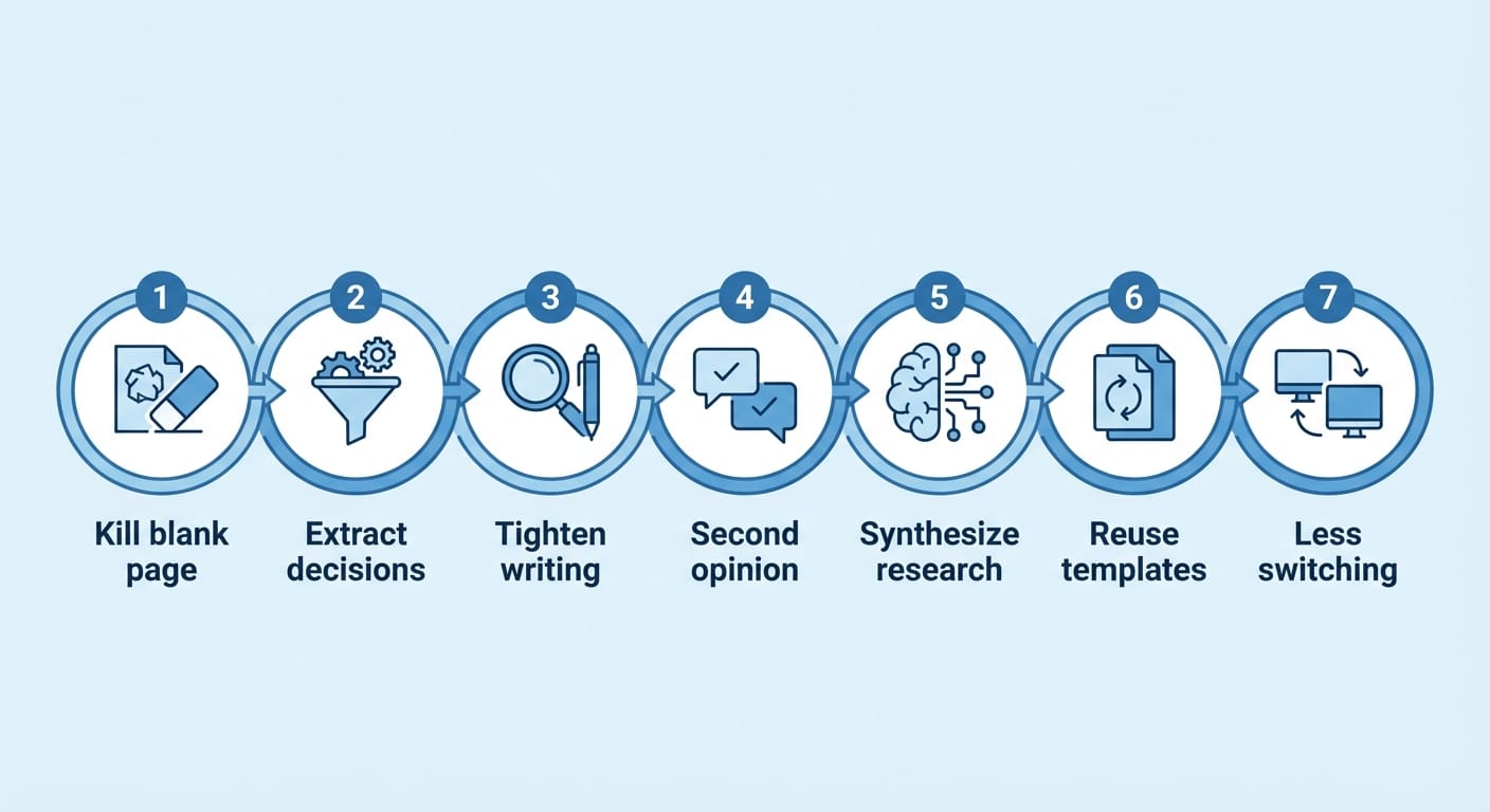 Infographic showing seven Claude CoWork benefits in numbered circles with icons