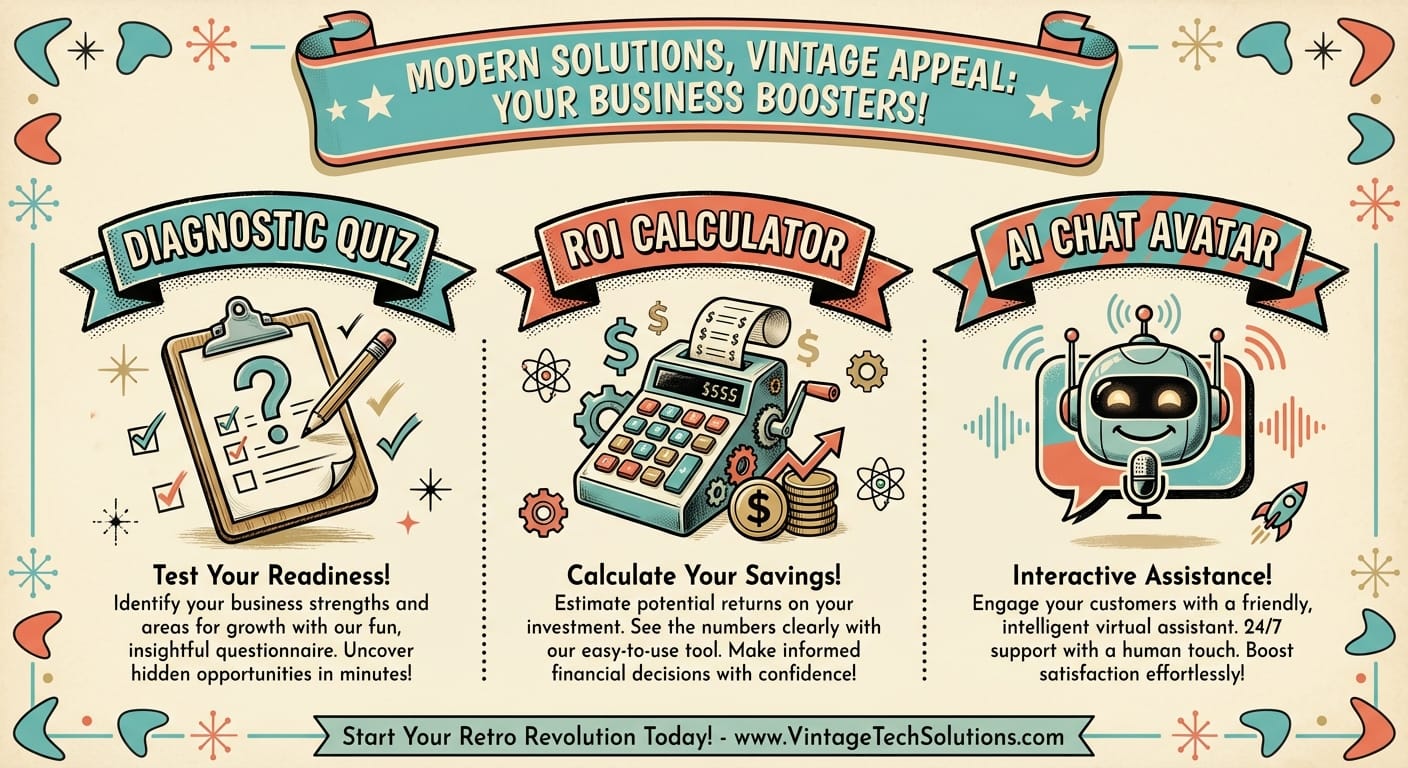 Infographic showing three AI lead magnets: quiz, ROI calculator, and chat avatar