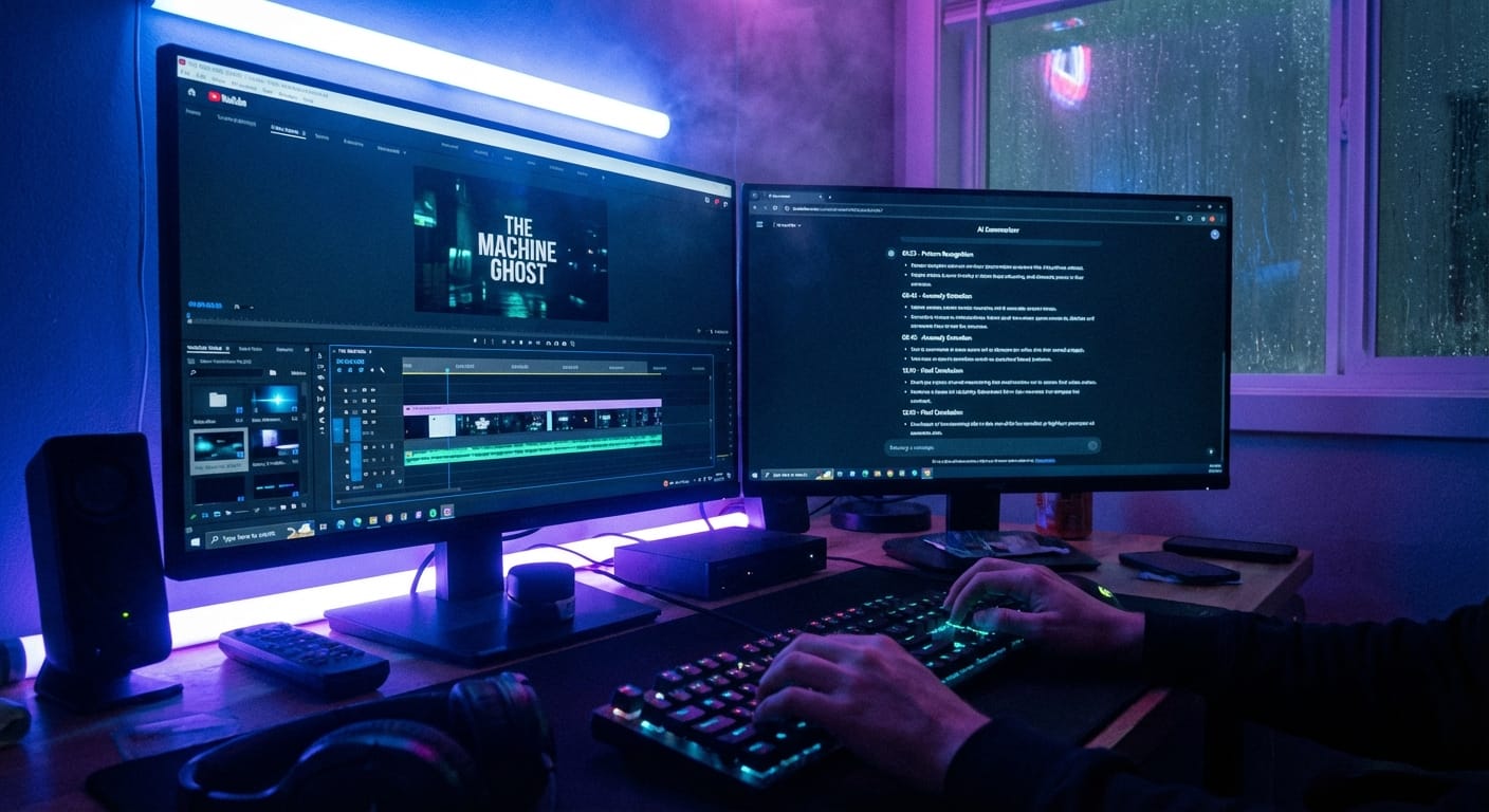 Developer pastes a YouTube link into an AI summarizer on a laptop screen