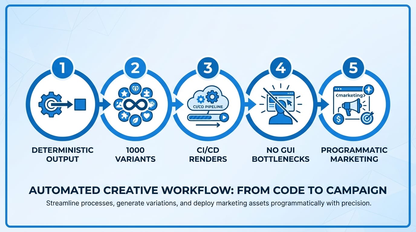 Infographic with five numbered circles listing key changes from Remotion Claude skill