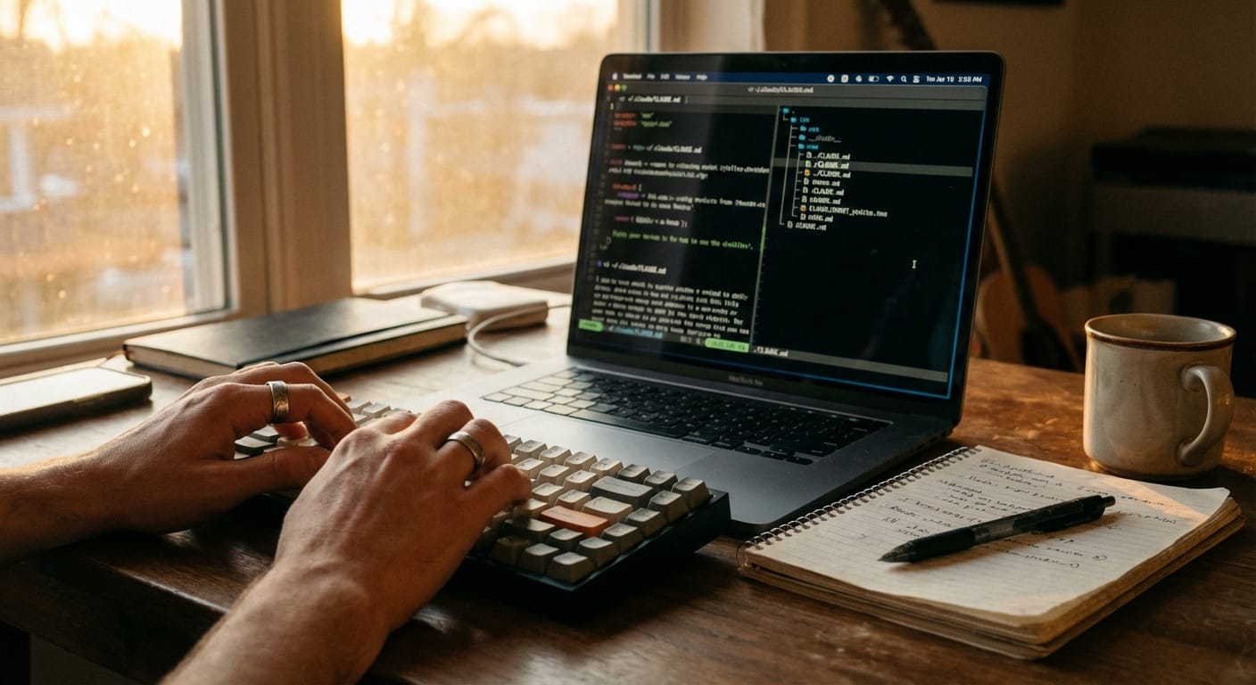 Split screen showing global CLAUDE.md path and a project CLAUDE.md in a repo