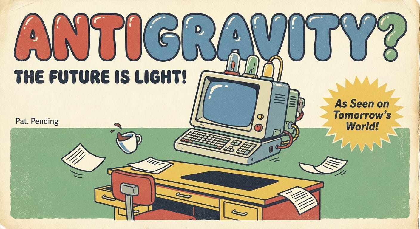 Cartoon-style illustration of a laptop lifting off a desk with Google-style colors