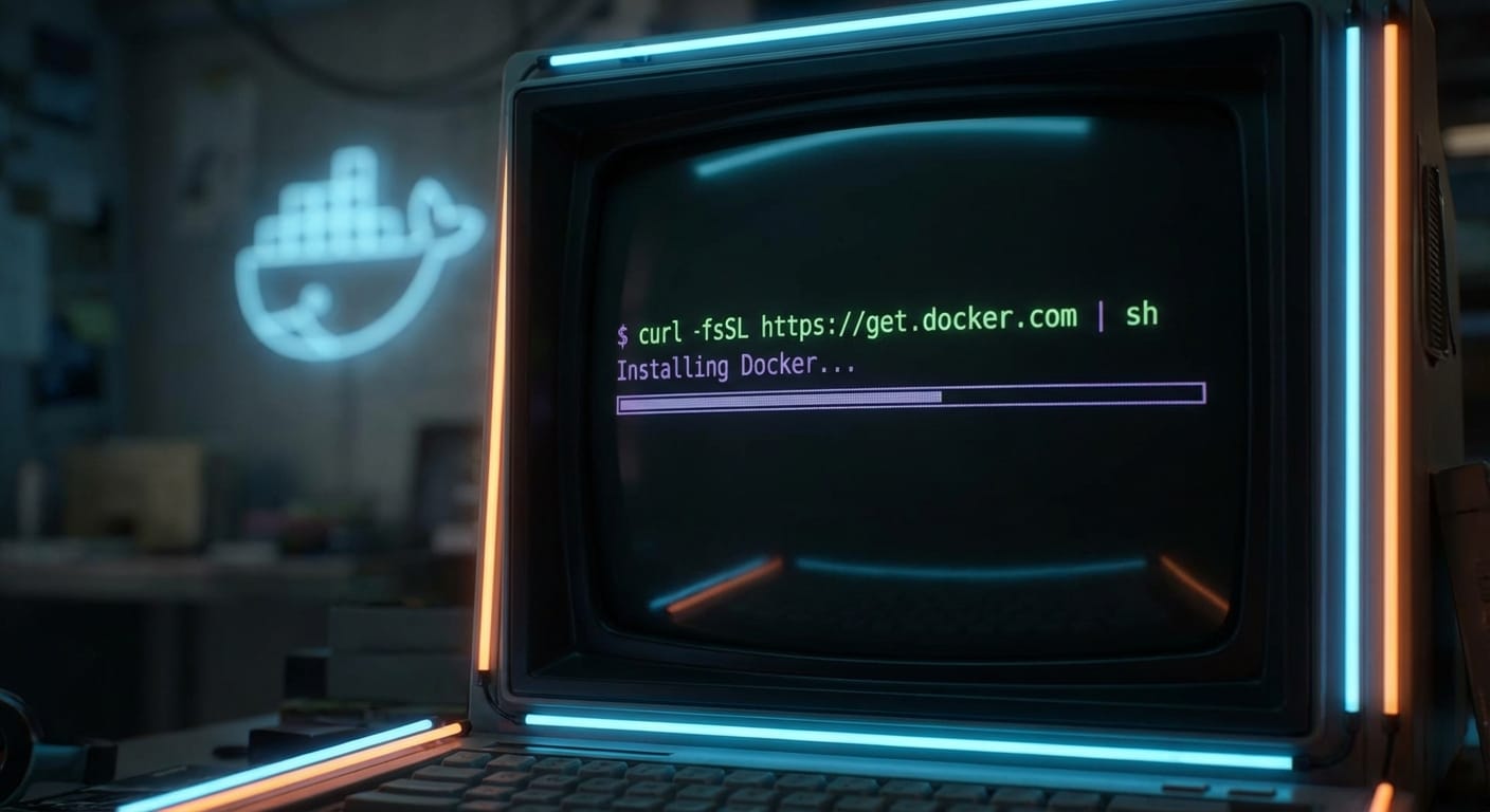 Terminal showing Coolify install command running with Docker containers starting on Ubuntu