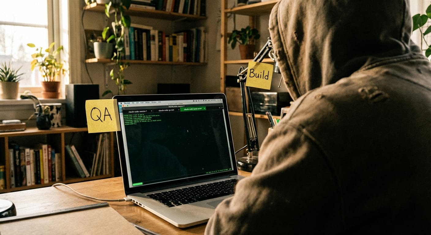 Terminal screen with multiple Claude Code sessions labeled QA, build, and research tabs