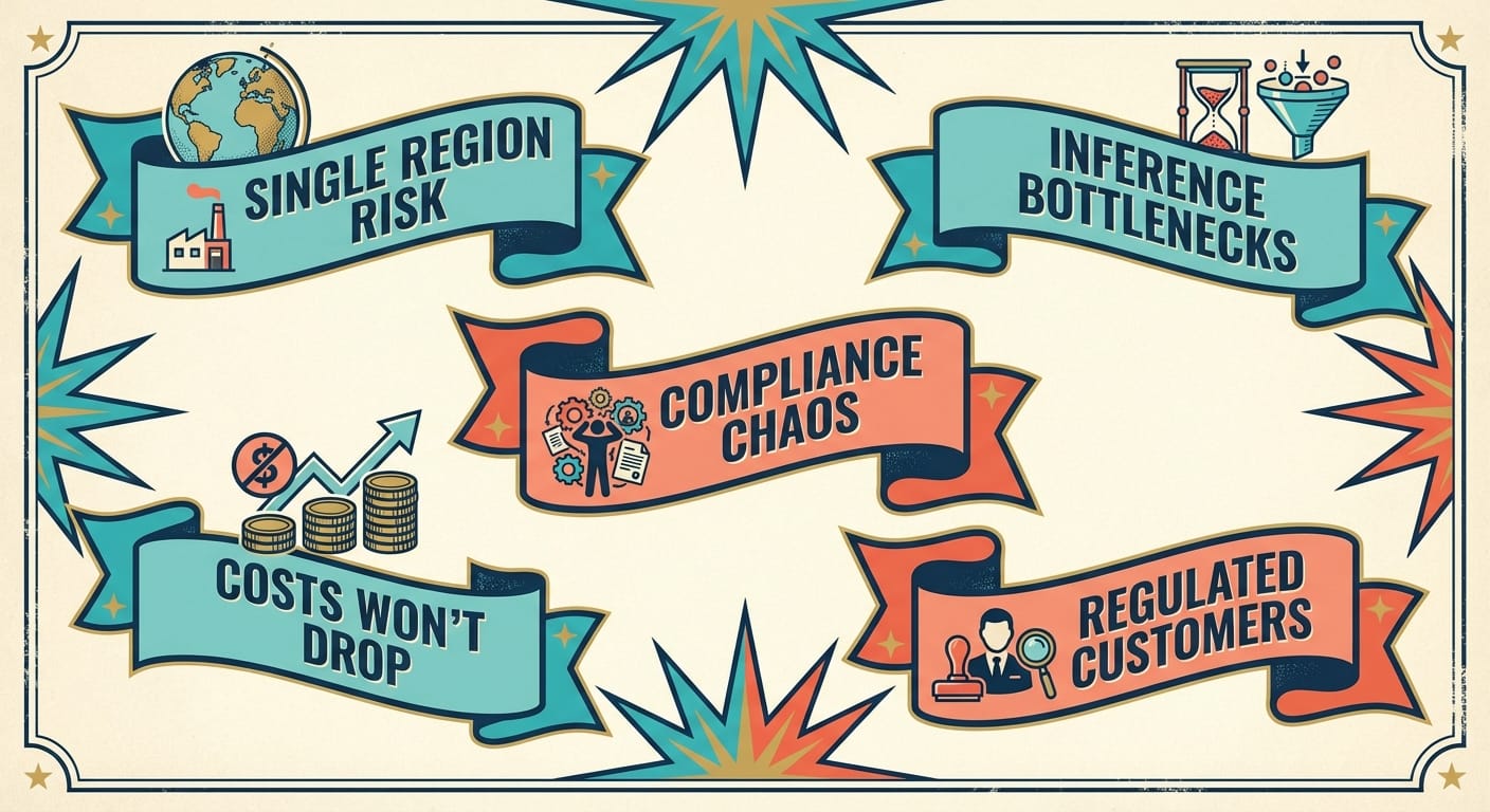 Infographic with five banner ribbons listing signs GPU export news affects your business