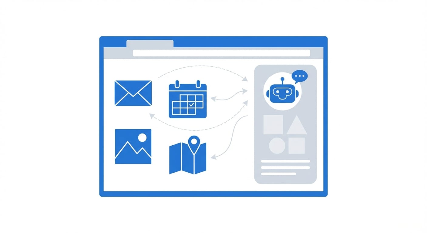 Person using laptop with Chrome side panel open and Google apps icons nearby